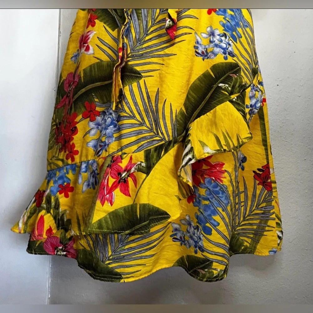 MILK & HONEY | Tropical Floral Yellow A-line Mini Dress | Women’s Size S - Picture 5 of 16